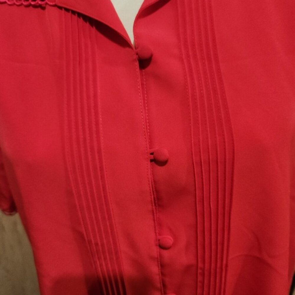 Vintage 80s Claudia Richard Red Embroidered Pintuck Blouse Womens Size 14 - Picture 2 of 7
